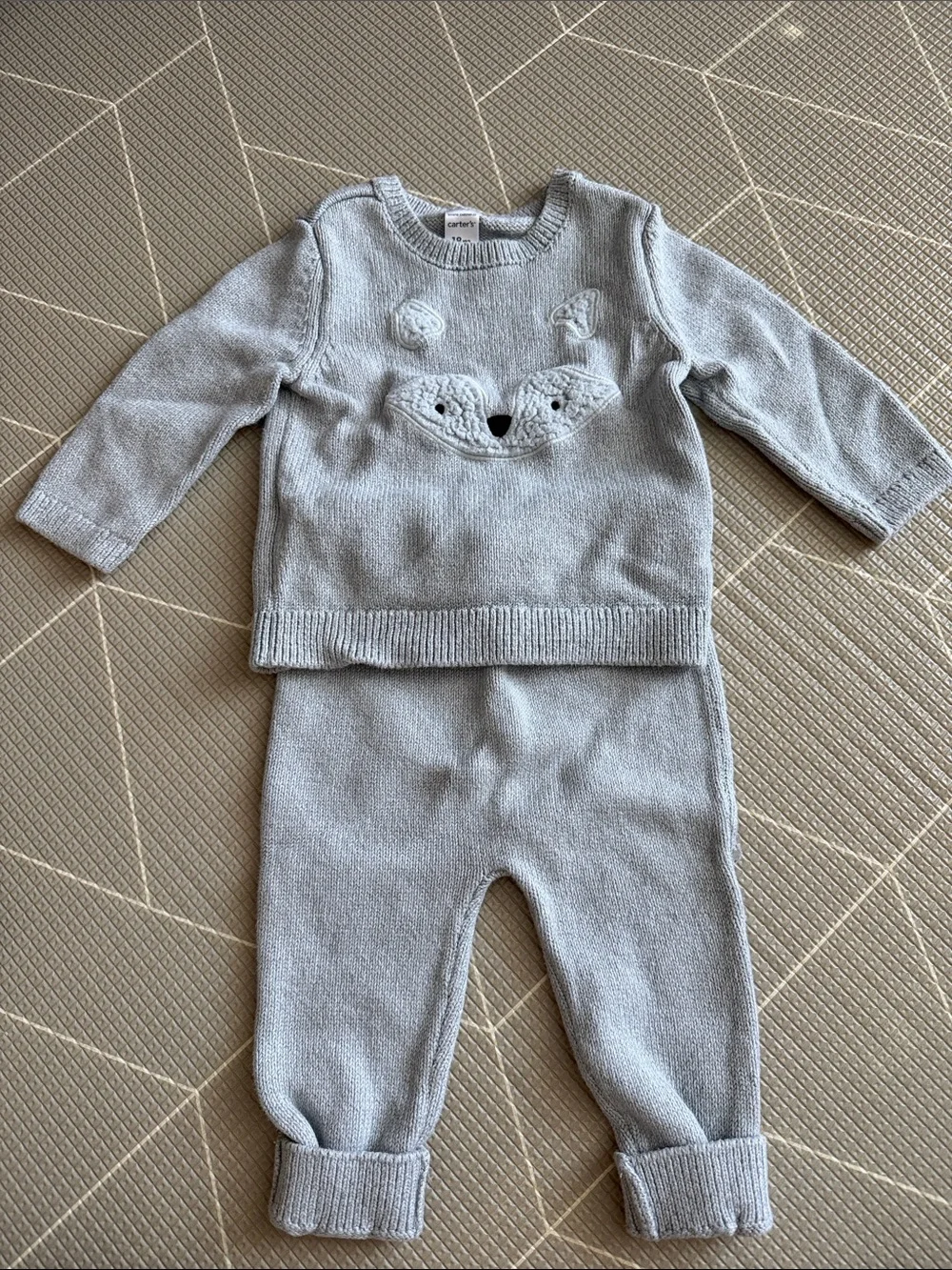 Carter's Light Blue Knit Fox One-Piece Set